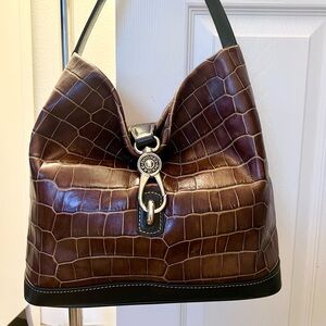 Dooney & Bourke Brown Croc-Embossed Hobo Bag